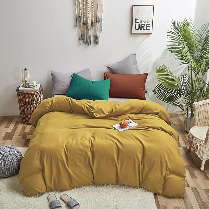 Luxlovery Mustard Yellow California King Comforter Set Bedding Set Dark Yellow King Blanket Quilts Soft Breathable Quilts with 1 Green+1 Caramel Pillowcase for Women Men