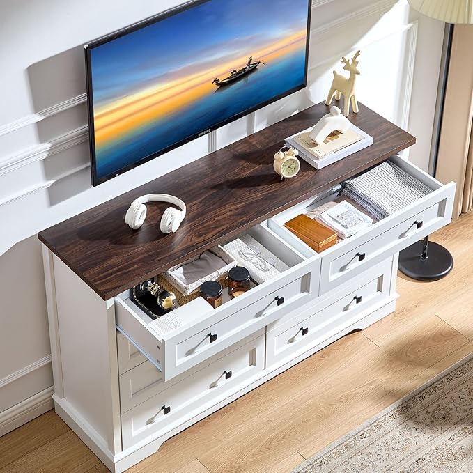 LIDYUK 8 Drawer White Dresser for Bedroom Farmhouse Dresser Chest of Drawers, 55" Wide Clothes Organizer Wood Chest of Drawers for Bedroom, Living Room