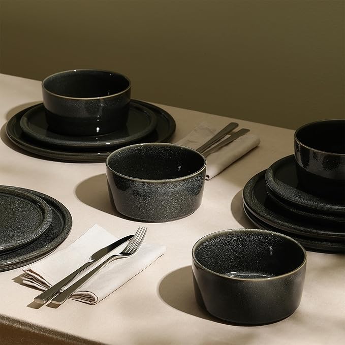 Stone Lain Eden 4-Piece Bowl Set Stoneware, Charcoal Grey