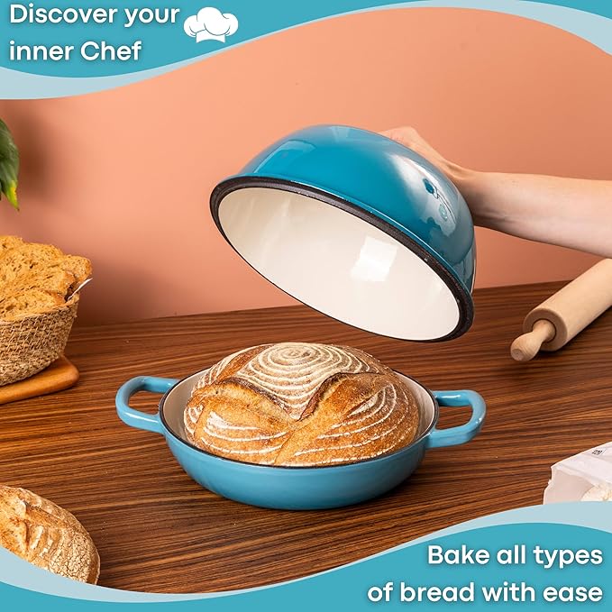 Enamelled Cast Iron Dutch Oven Pot – Dutch Oven For Sourdough Bread Baking – Cast Iron Bread Pot – Blue, 6 Quarts, 22cm – by Nuovva