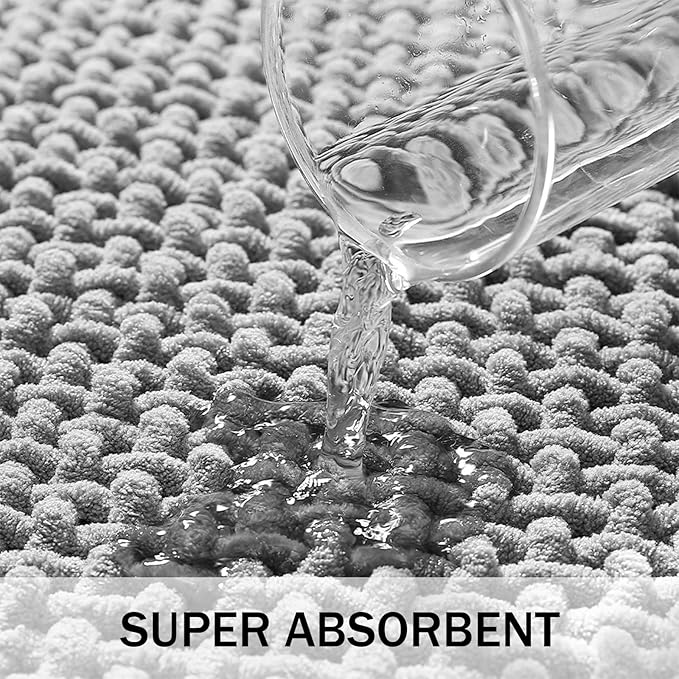 Bathroom Rugs Non Slip Washable, Super Absorbent Thin Bath Mat for Small Quick Dry Low Pile Bathroom Rug, (Light Gray, 32″x20″)