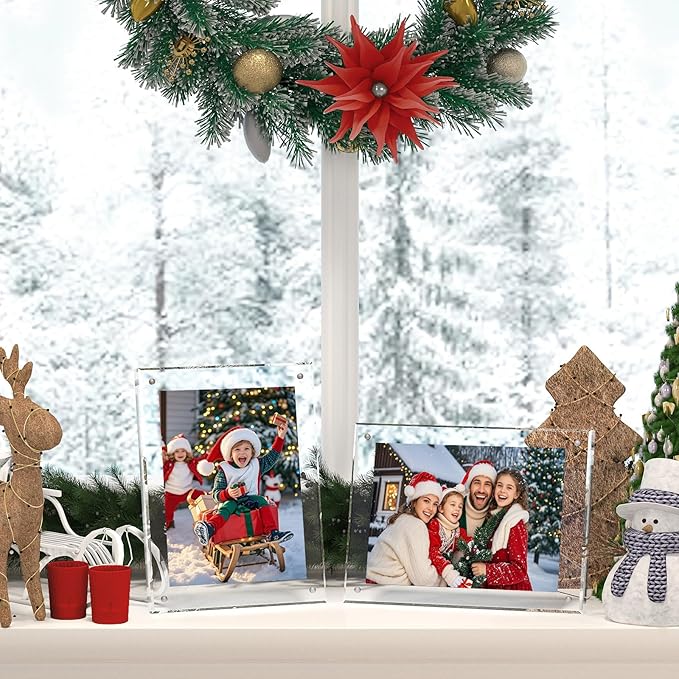 Egofine 5x7 Acrylic Picture Frames Set of 3, Clear Picture Frames with Stand, Magnetic Acrylic Photo Frames for Tabletop Display Horizontally or Vertically