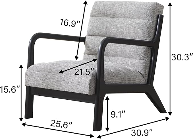 VKNOW Accent Chair with RubberWood Frame, Mid-Century Modern Upholstered Reading Armchair, High Back Lounge Armchair Living Room Chair for Bedroom Reading Room, Grey