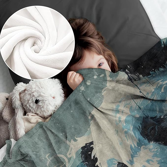 Panda Blanket for Boys Girls Teen, Flannel Panda Blankets Gifts, Ocean Waves Panda Throw Blanket for Sofa Couch Bed Living Room Soft Warm Cozy Panda Decor 60"" x 80""