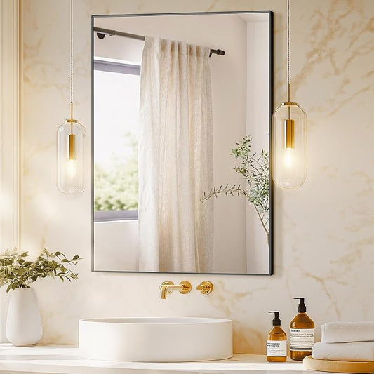 Bathroom Vanity Mirror for Wall, 36" x 24" Metal Framed Rectangular Bathroom Wall Mirror for Over Sink, HD Shatterproof Glass, Hangs Horizontally or Vertically(Black)