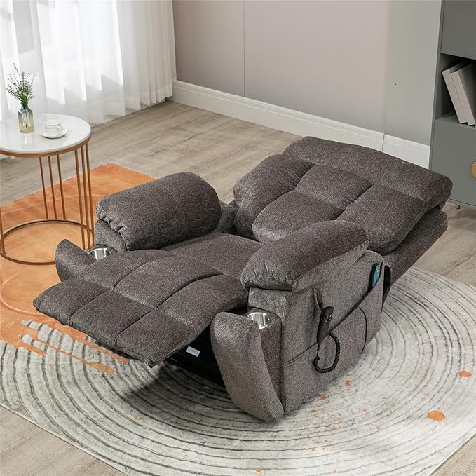 Large Power Lift Recliner Chair with Massage and Heat for Elderly, 26in Extra Wide Recliner Chair with Cup Holder Support Big and Tall People, 400lbs Capacity Adults (Dark Brown)