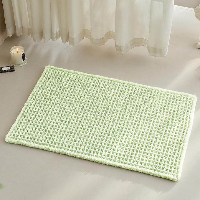 Waffle Bath Mat, Boho Bathroom Rugs Non Slip Washable Super Absorbent Quick Dry Cute Bath Mat Farmhouse Bathroom Decor, 30"x20" Pale Green