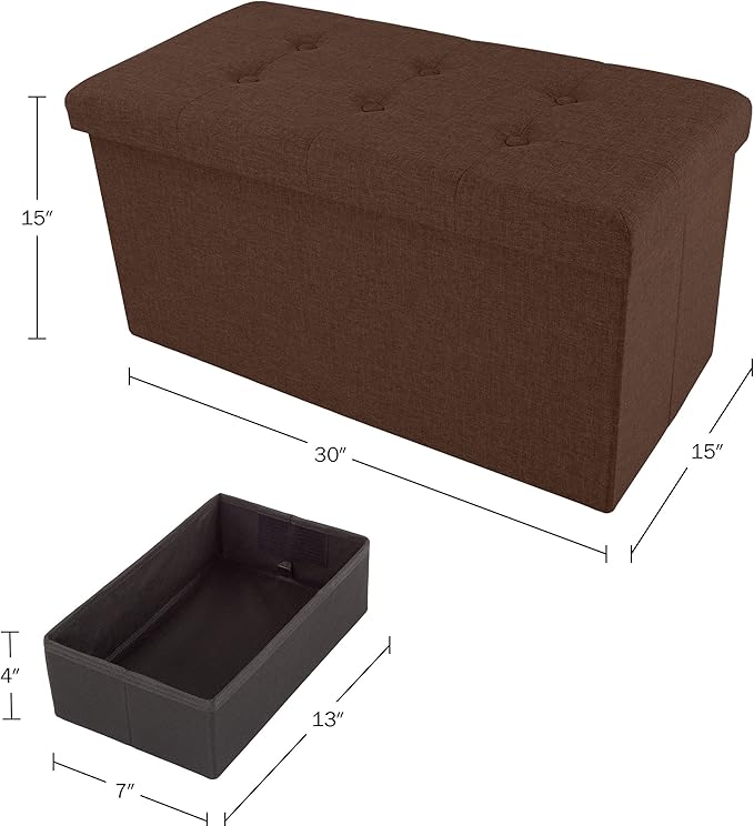 Lavish Home Ottoman Set of 2 - Ottoman Foot Rest, Linen Chest, or Storage Bench Set - 30in Ottomans for Living Room, Bedroom, Dorm Storage (Brown)