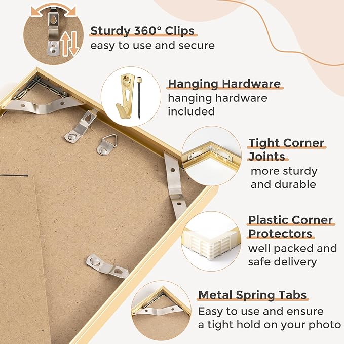 7x11 Metal Picture Frame - Gold Aluminum Picture Frames with Real Glass, Wall Mounting Horizontally or Vertically, Simple and Elegant Decor for Wall Gallery Poster Photo 11x7 Frame, Gold