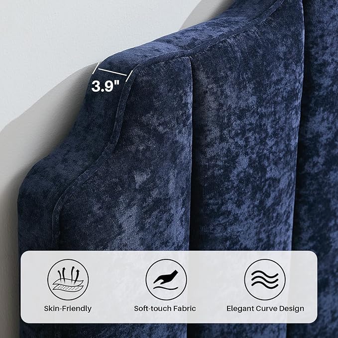 Queen Size Headboard Dark Blue Upholstered Headboard Adjustable Height&Width Chenille Headboards Modern Vertical Channel Design Bed Head Board, Dark Blue