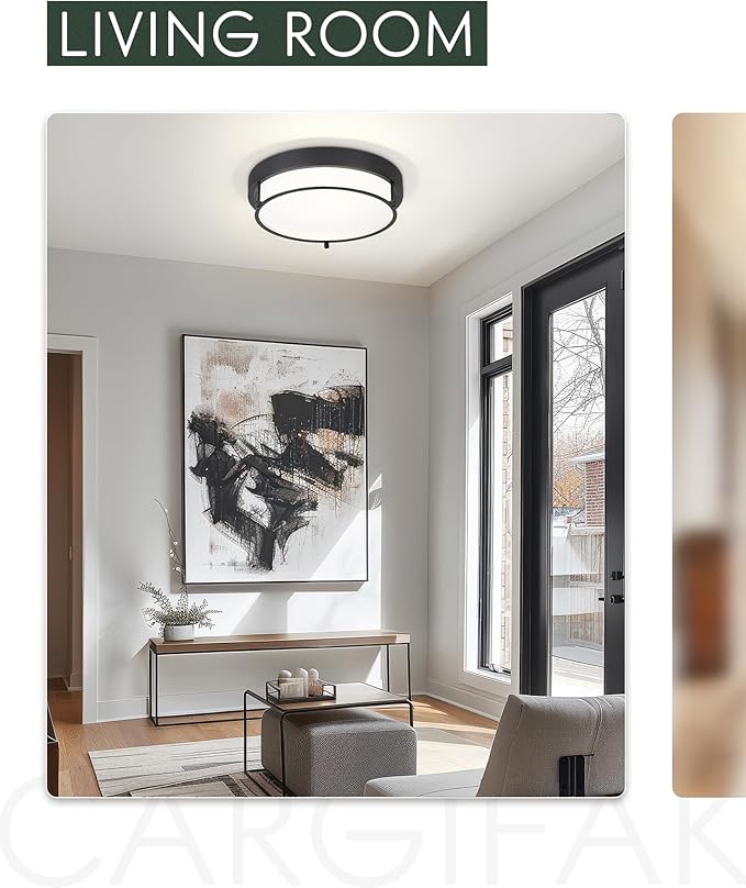 12-Inch Flush Mount Ceiling Light, Modern Farmhouse Style with Frosted Glass Shade, Matte Black, Ideal for Living Room, Bedroom, or Dining Room – Model CKCL4822-2W-BK