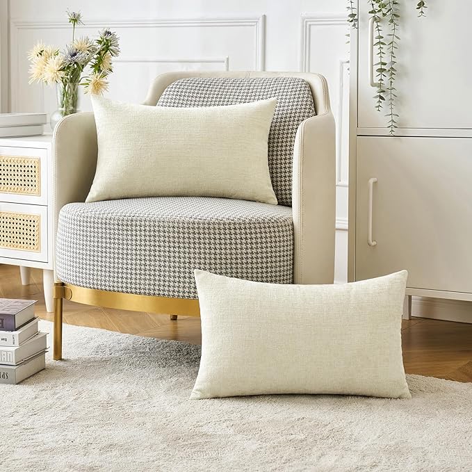 MIULEE Pack of 2 Cream Throw Pillow Covers 12x20 Inch Soft Chenille Pillow Covers for Sofa Living Room Couch Solid Dyed Cases