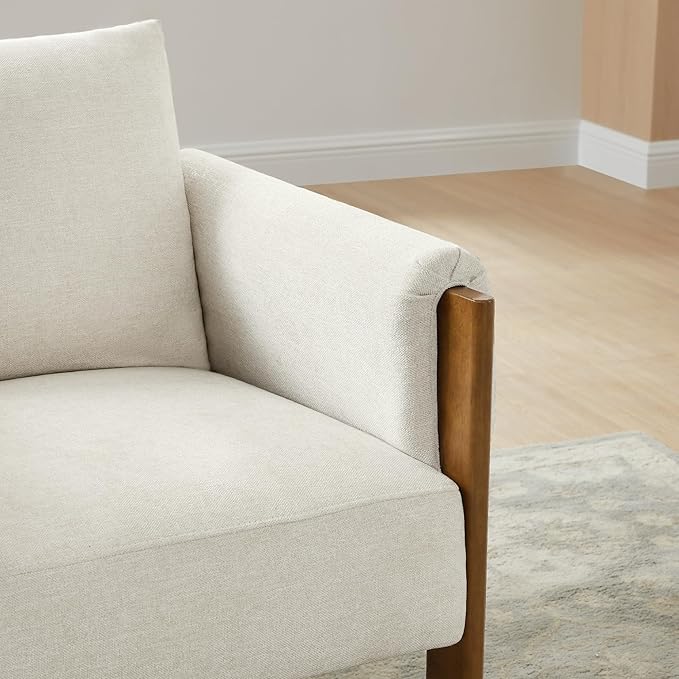 CHITA Accent Chair, Mid Century Modern Fabric Upholstery Armchair for Living Room, Solid Wood Frame, Fabric in Linen
