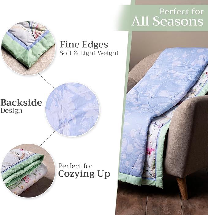 Maison d' Hermine Throw Blanket for Couch Lightweight Soft Warm Breathable Cotton Throw Blankets for Bed Girls Boys Women Men Gifts Sofa Travel Living Room Chair Bedding (60"x80", Summer Floral)