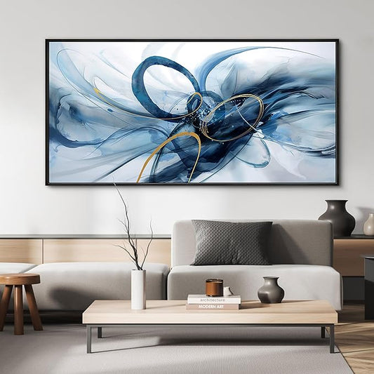 XLSJERST Large Wall Art - Blue and White Picture for Living Room Modern Abstract Canvas Wall Decor Artwork for Office Bedroom Home Decoration
