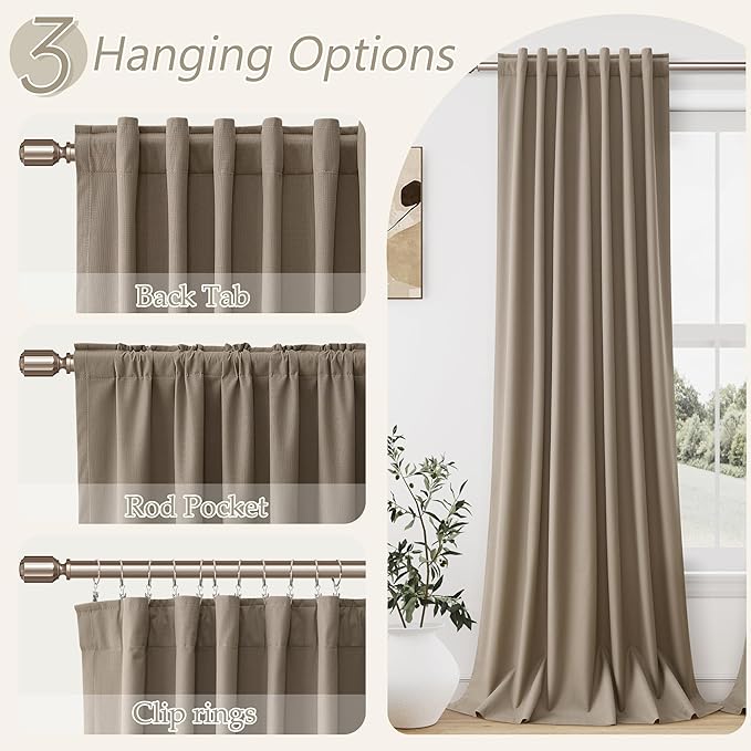 Guken Dark Camel Blackout Curtains 120 Inch Length 2 Panels Set for Living Room Bedroom Back Tab Thermal Insulated 100% Black Out Linen Drapes Room Darkening Window Curtains 120 Inches Long