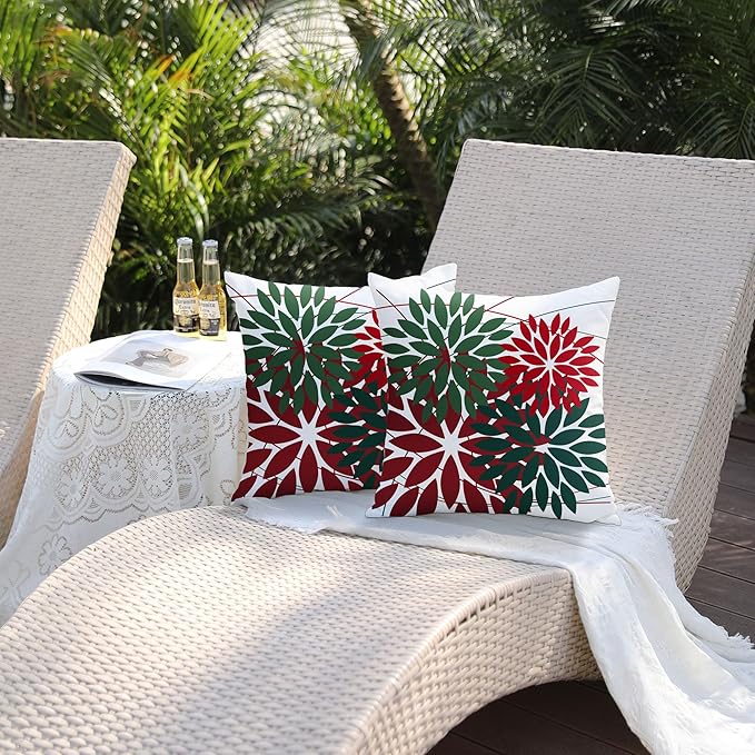 DFXSZ Outdoor Pillow Covers 18x18 Inch Set of 2 Red Green Flower Decorative Waterproof Summer Outdoor Pillow Covers for Patio Funiture Garden Couch 168P18