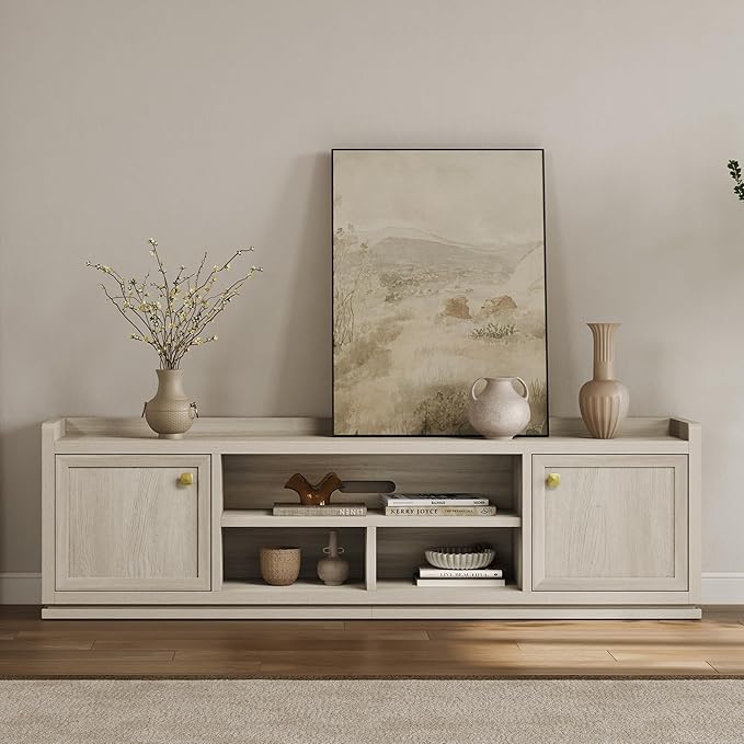 SICOTAS TV Stand Entertainment Center - 67" TV Console for Living Room Modern TV Stand for Bedroom, Media Console with Shelf and Cabinet, Entertainment Stand for TVs up to 65 75 Inch(Grey White Oak)