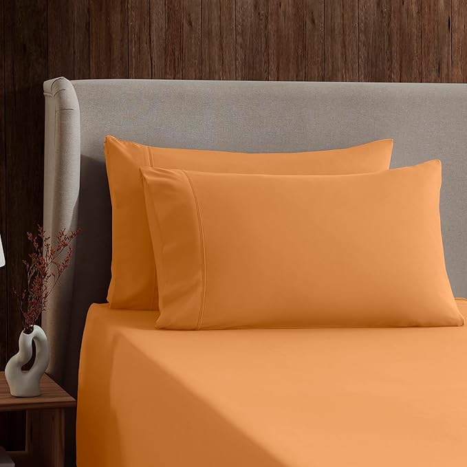 Nestl Full XL Sheet Set - Luxury 1800 Ultra-Soft Microfiber Full Extra Long Bed Sheets - Double Brushed - Deep Pockets - Easy Fit - 4 Piece Set - Bedding Sheets & Pillowcases (Full XL, Light Orange)