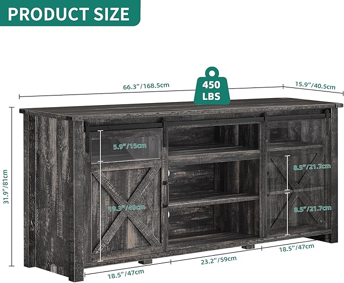 YITAHOME Farmhouse TV Stands for 75 Inch TV with Power Outlets, Entertainment Center with Sliding Barn Doors and Adjustable Shelves, TV Cabinet Media Console Table for Living Room, Dark Rustic Oak