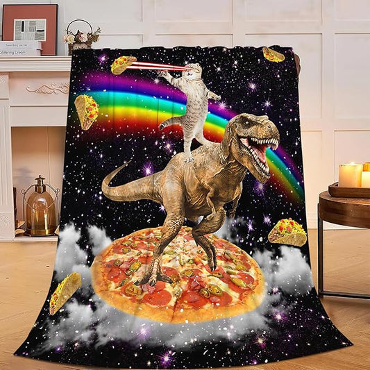 Funny Cat Dinosaur Blanket Soft Cozy Dino Galaxy Fleece Plush Throw Blanket Warm Lightweight Taco Pizza Flannel Stuff Decor Blanket Gifts for Girls Boys Lovers Adults Women Men Bed Travel 40"x50"