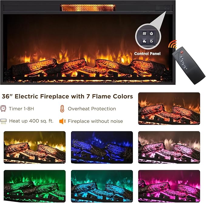 RedLemon Fireplace TV Stand for 80 Inch TV, Mid Century Modern Entertainment Center with 36" Electric Fireplace & Led Lights, Wood Media Console w/Slatted Sliding Doors for Living Room, Dark Walnut