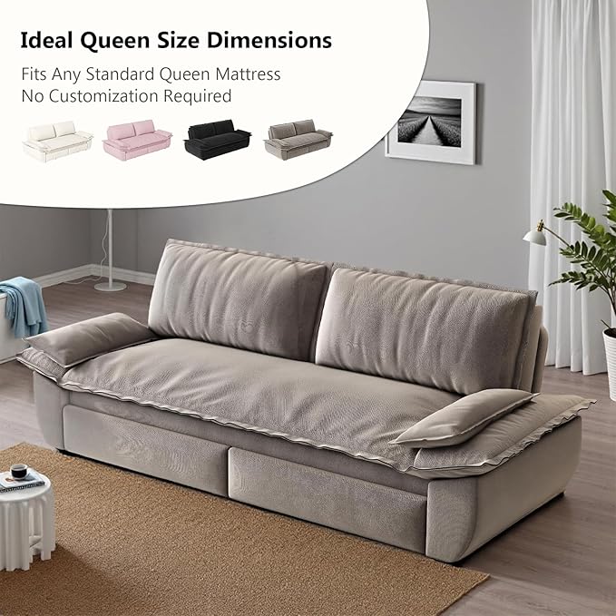 73.2-Inch Queen Size Convertible Sleeper Sofa Bed, 3-in-1 Pull-Out Futon Loveseat, Velvet Futon Couch with 2 Soft Pillows for Living Room, Office, Apartment, RV, Hide-A-Bed Fold Out Sofa&Couches
