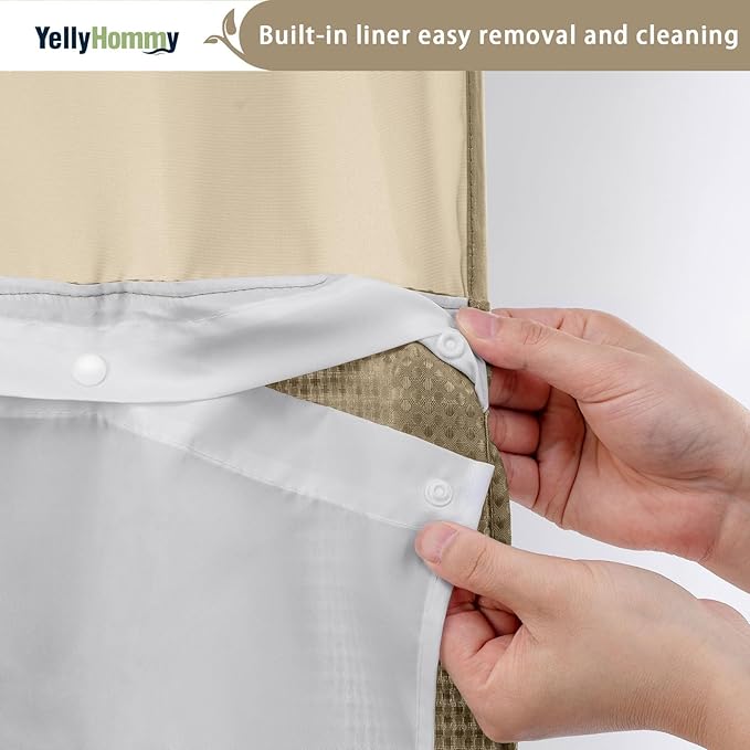 YellyHommy No Hook Shower Curtain with Snap in Liner Set Less Time Beige Waffle Shower Curtain for Bathroom 75" L x 72" W