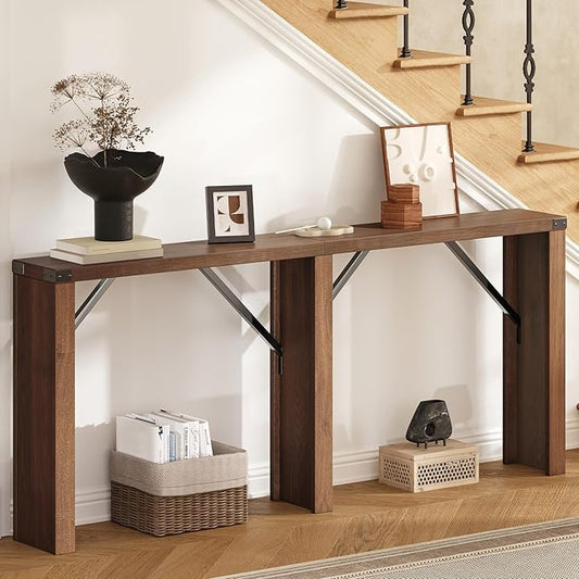 Console Table, 63" Long Behind Couch Sofa Table, Entryway Table, Farmhouse Console Table for Narrow Spaces, Hallway, Living Room, Mocha CT30BV