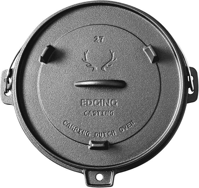 Pre-Seasoned Cast Iron Dutch Oven With Skillet Lid, Outdoor Camping Deep Pot for Camping Fireplace Cooking BBQ Baking Campfire, Leg Base, 4.5 Quart