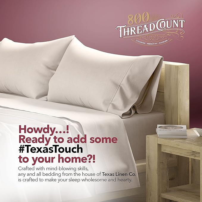 TEXAS LINEN CO. Egyptian Cotton Split King Sheet Set - 800 Thread Count 5 PC Taupe Egyptian Cotton Sheets for Adjustable Bed, Extra Long Staple Cooling Sheets, Luxury Hotel Sheets, 16" Deep Pocket