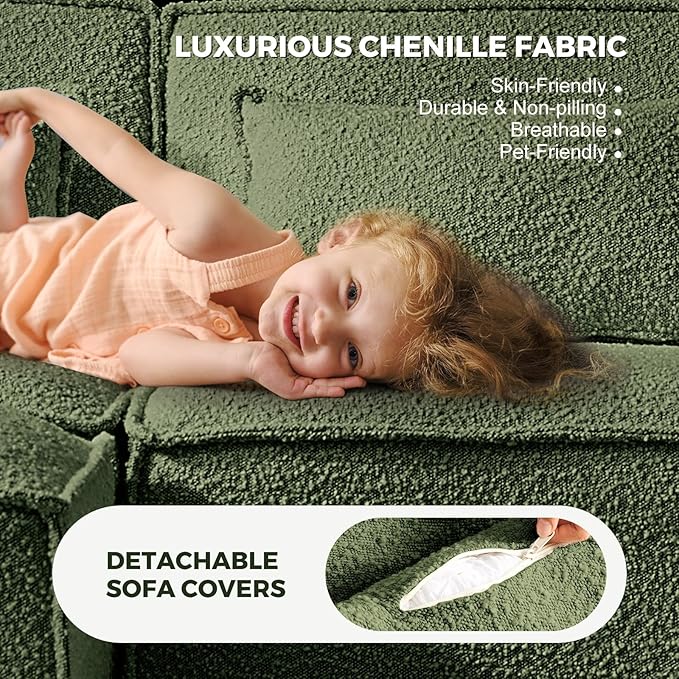 ELUCHANG Oversized Accent Chair with Ottoman,Modern Boucle Sofa Chair with Strong Wood Frame,High Supportive & Soft Sponges Comfy Upholstered Armchair Reading Chairs for Apartment Green