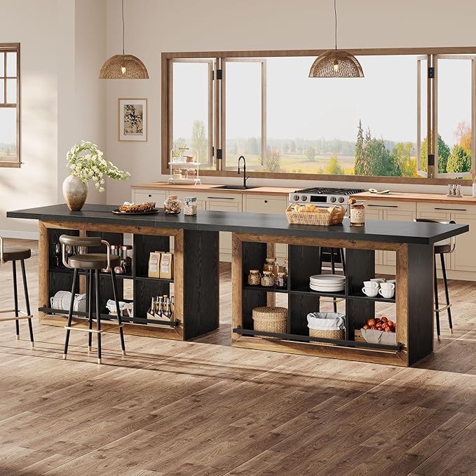 Tribesigns Kitchen Island with Storage, Counter Height Kitchen Island Table with 6 Open Cubbies and Footrests, Coffee Bar Table for Dining Room
