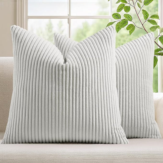 Mecatny Corduroy Decorative Throw Pillow Covers 26x26 Set of 2 for Sofa Living Room, Soft Neutral Boho Couch Pillow Covers for Home Decor, Grey