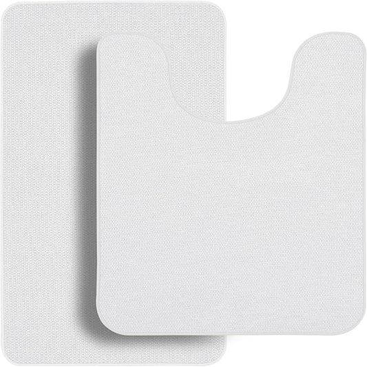 Bathroom Rugs Set 2 Pieces,Thin Bathroom Mats,Toilet Rugs,Quick Dry,Non-Slip,Machine Washable,Low Pile,Absorbent Bath Mats,Shower,Sink,Home Decor Accessories.White,1'5"x2'3"+1'8"x2" U Shape