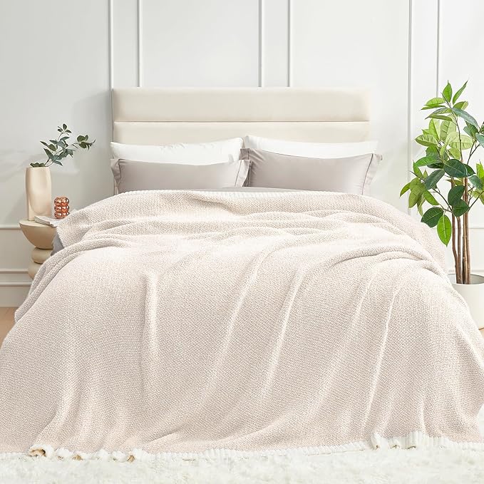 Snuggle Sac Ultra Soft Ivory Bedding Blanket Twin XL, Warm Fluffy Microfiber Blankets for Bed, Living Room, Oversized Bed Blanket Dupes, Heather Ivory, 66x90 inches