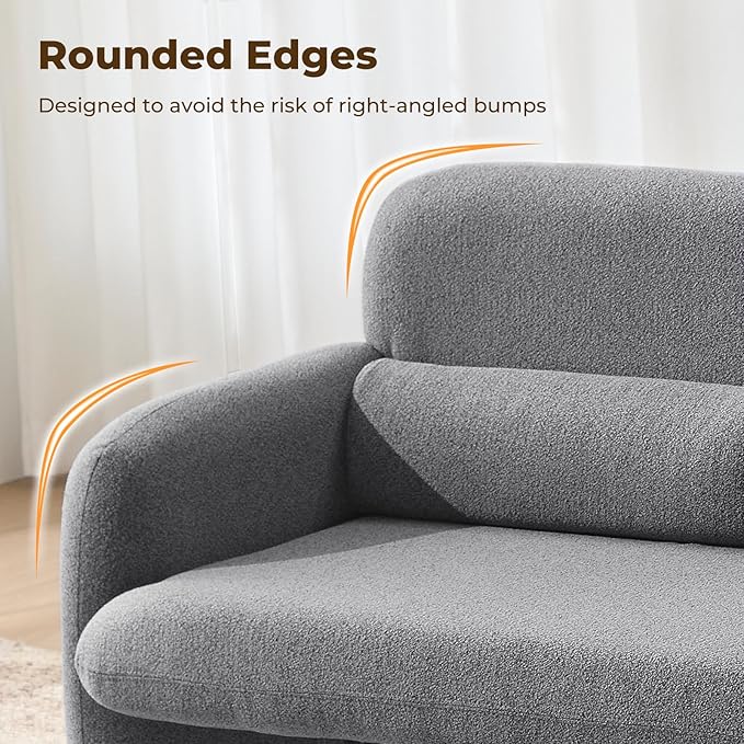 Furnimart Modern Loveseat Sofa, 54" 2-Seater Boucle Sofa, Comfy Upholstered Minimalist Couch, Small Couches for Small Spaces, Apartment, Office, Living Room, Bedroom, Dorm, Chenille Grey