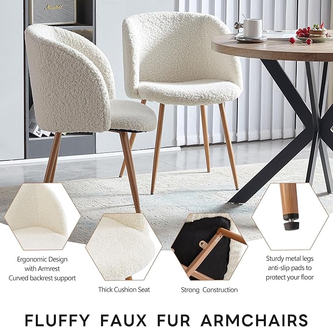 3 Pieces Dining Table Set for 2, Home Kitchen Round Dining Table with Thick Tabletop and 2 Upholstered Arm Chairs, Faux Wood Round Table with Comfy Accent Chair for Living Room,Restaurant