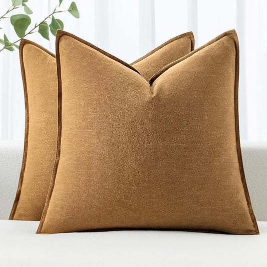 MIULEE Decorative Linen Pillow Covers 18x18 Inch Hazel Boho Farmhouse Neutral Couch Throw Pillows for Bed Pack of 2 Accent Modern Pillowcase Sofa Livingroom Home Decor