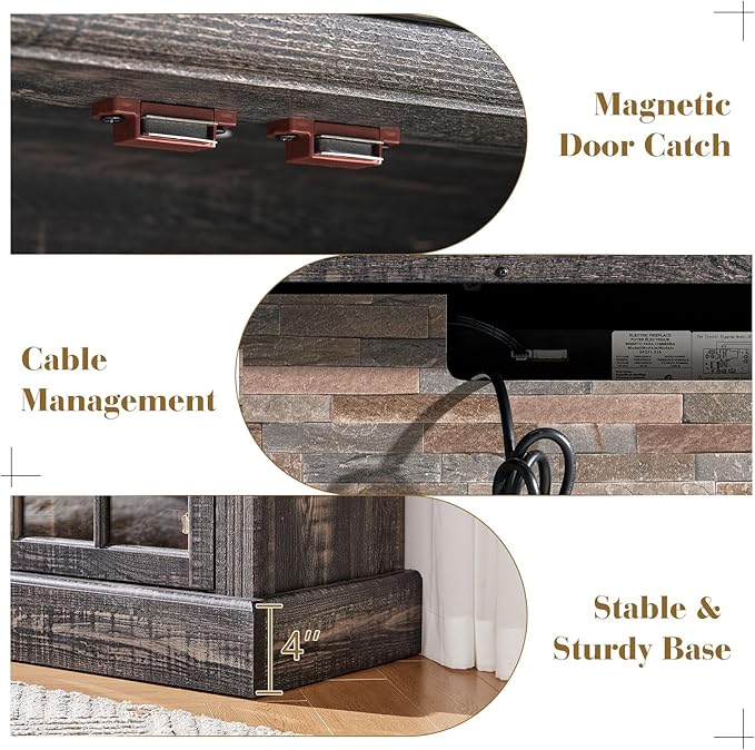 97" Farmhouse TV Stand with 33" Fireplace for TVs up to 100", Media Entertainment Center with Large Storage Cabinet and Adjustable Shelves for Living Room, Rustic Black