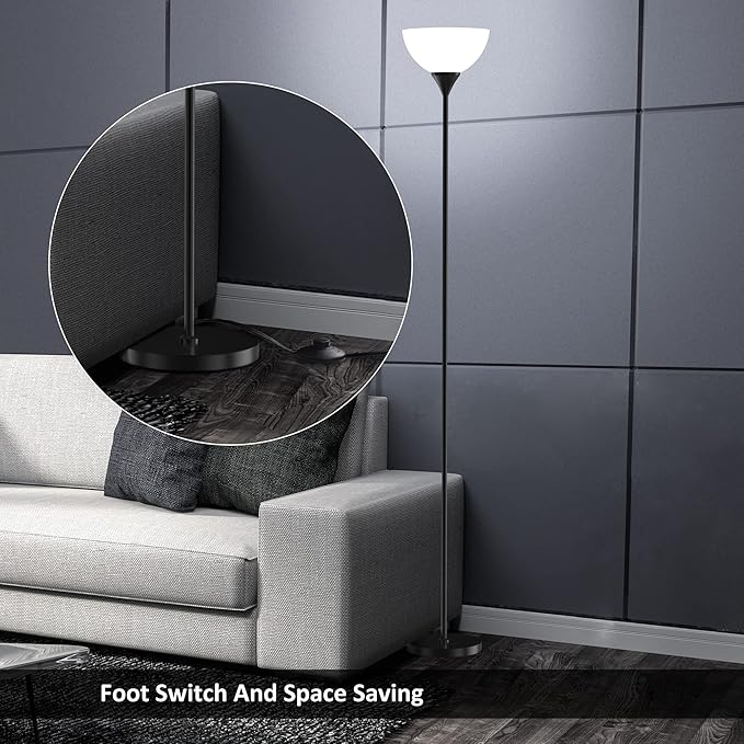 PESRAE Floor Lamp, Remote Control with Stpeless Color Temperatures and Brightness, Torchiere lamp for Bedroom, Living Room, Bulb Included (Matte Black)