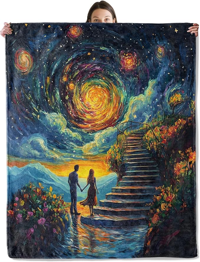 Romantic Starry Night Blanket, Cozy Flannel Dreamy Galaxy Sky Throw Blanket for Couch Outdoor, Plush Soft Lightweight Travel Blankets for Bed Decor and Gifts, for Women Men Adults 50"x60"