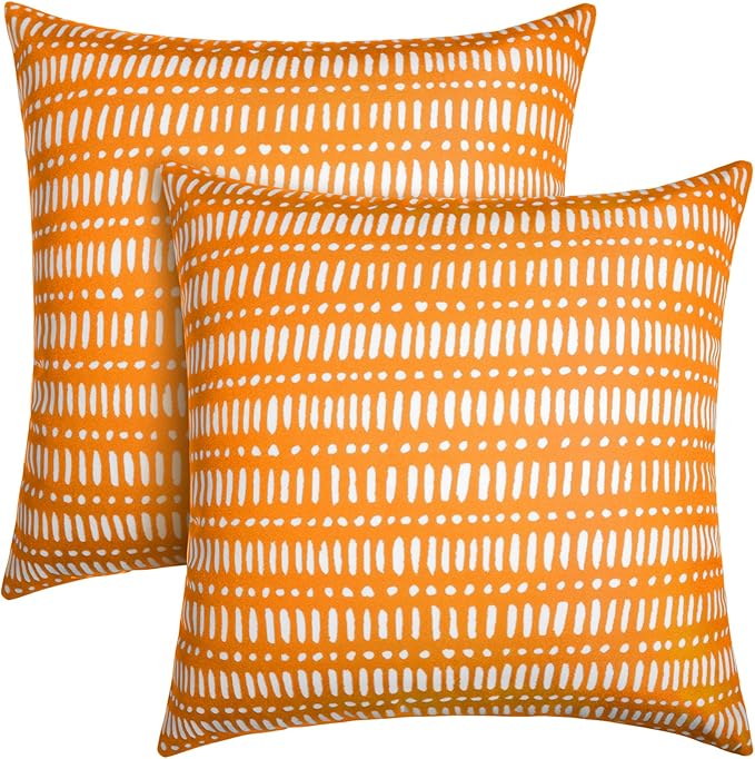 Pack of 2 18x18 Outdoor Pillows, Waterproof Throw Pillows with Inserts, Decorative Patio Pillows for Garden, Couch, Furniture, Sofa, Bed, Living Room(Pebble Orange)