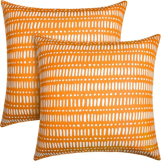 Pack of 2 18x18 Outdoor Pillows, Waterproof Throw Pillows with Inserts, Decorative Patio Pillows for Garden, Couch, Furniture, Sofa, Bed, Living Room(Pebble Orange)