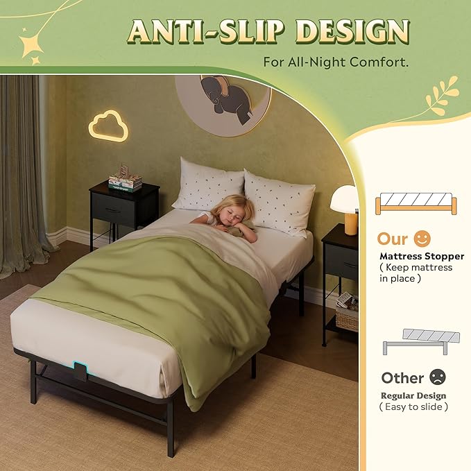 WLIVE Foldable Twin Bed Frames, Metal Platform Bed Frame Twin Size with Heavy Duty Steel Slats, No Box Spring Needed, Easy Assembly, No Noise, Black