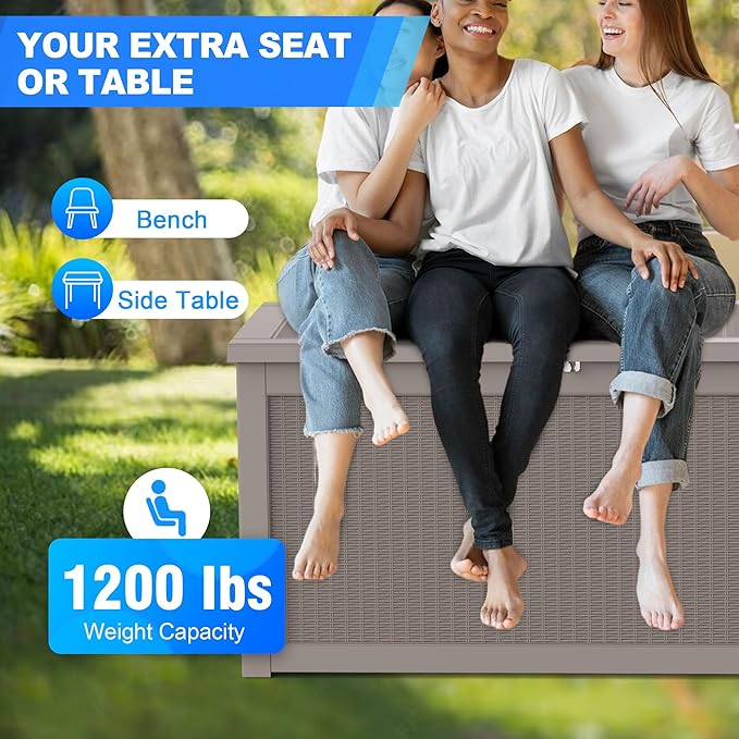 260 Gallon Double-Wall Resin Deck Box - Lockable Waterproof Outdoor Storage Box, 1000lbs Capacity & Doubles as Seating for Patio Furniture - Garden Tools, Pool Accessories (Brown)