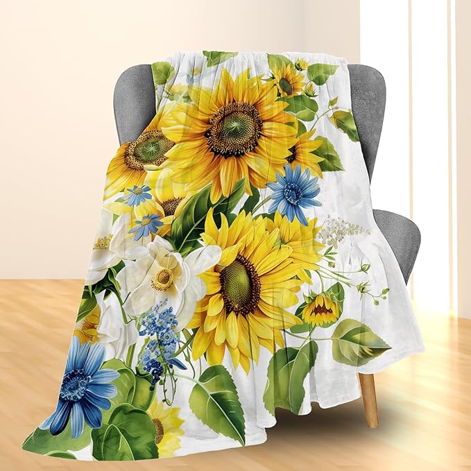 Sunflower Blanket - Ultra Soft, Fluffy, Lightweight Flannel Throw Blankets for Couch, Bed, Travel, Outdoor - Cozy, Fuzzy Home Decor, for Adults Kids Women Girls, All Season 60×50 in