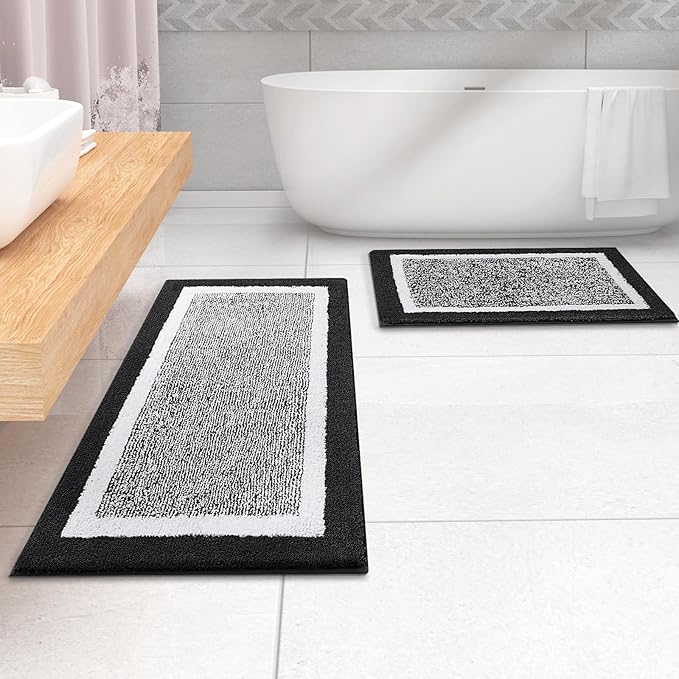 OLANLY Bathroom Rugs 70x24, Extra Soft and Absorbent Microfiber Bath Mat, Non-Slip, Machine Washable, Quick Dry Shaggy Bath Carpet, Suitable for Bathroom Floor, Tub, Shower (Long, Black)