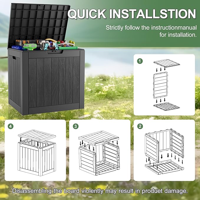 33 Gallon Outdoor Storage Box, Waterproof Resin Deck Box for Indoor & Outdoor Use – Lockable Patio Storage Bin for Garden Tools, Package Deliveries, Pool Accessories, Sports Gear & Furniture-Black