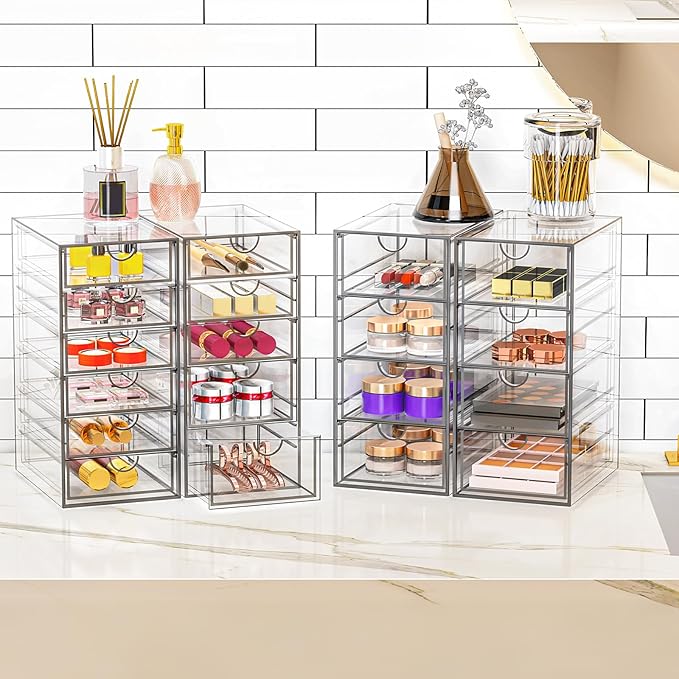 Arcylic Makeup Organzier with 11 Drawers, Clear Storage Drawers, Bathroom Makeup Organizer for Palettes, Cosmetic, and Beauty Supplies,Ideal for Vanity, Cabinet,Desk Organization
